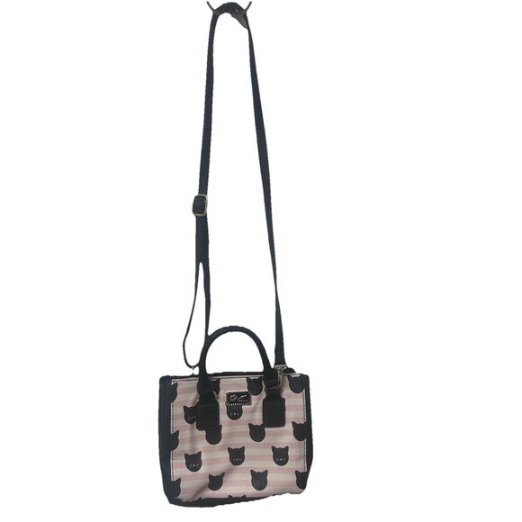 Betsey Johnson Luv Black Cat Crossbody Purse Pink Striped Handbag Designer Glam - Picture 7 of 12